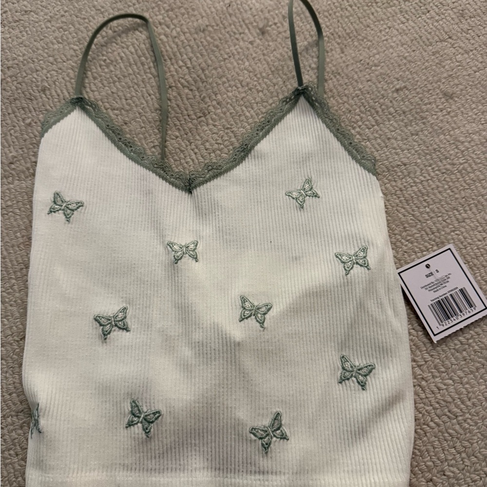 Green Butterfly Embroidered Women's Top
